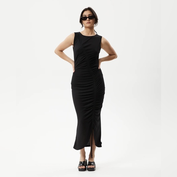 Afends Mirage Bamboo Black Ruched Maxi Dress - Picture 1 of 5
